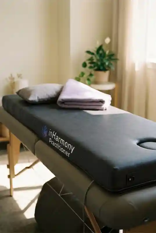 inHarmony Practitioner vibroacoustic therapy mat on a massage table